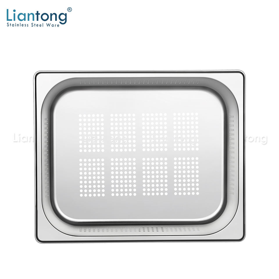 Factory Cheap Hotel Buffet Catering Stainless Steel Steam Table Drain Gastronorm Perforated 1/2 Gn Pan with Punch Hole