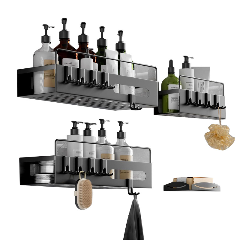 Factory Supplier New Brand Bath Movable Curtain Stainless Laundry Wall Mounted Tier Towel Bathroom Shelf Warehouse Shower Hanging Rack