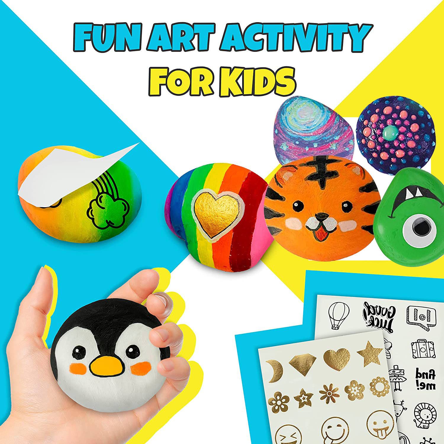 Kids Educational Toy Activities with Flat Smooth River Rocks for Arts & Crafts Rock Painting Kit