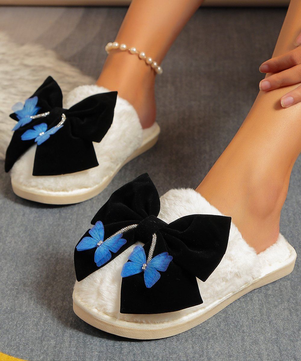 Autumn/Winter New Cute Girl Indoor Thick Warm Cotton Shoes Casual Fashion Bow Plush Non-Slip Slippers Women Slippers 2024