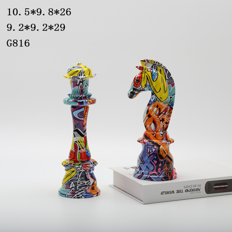 Modern Art Water Transfer Printing Resin Chess Sets Souvenir Ornament