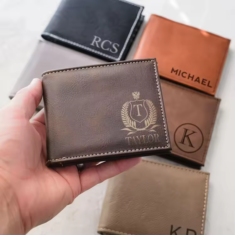 Personalized Men's Gift Slim Wallet Billetera Para Hombre High Quality Custom Laser Engraved Blank Leatherette Wallet For Men