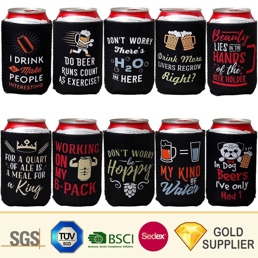 Innovative Product Natural Eco-Friendly Decorative Collapsible Silicone Leather Plastic Sleeves Bamboo Fiber Neoprene Foam Full Printing Mug Cup Bottle Cooler