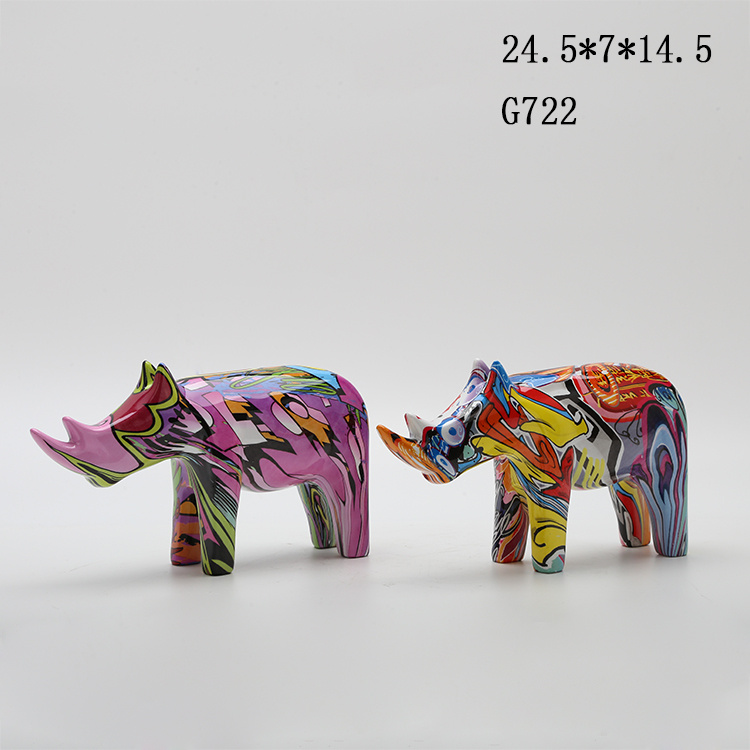 Abscract Painting Rhinoceros Polyresin Figurines for Home and Office Decoration