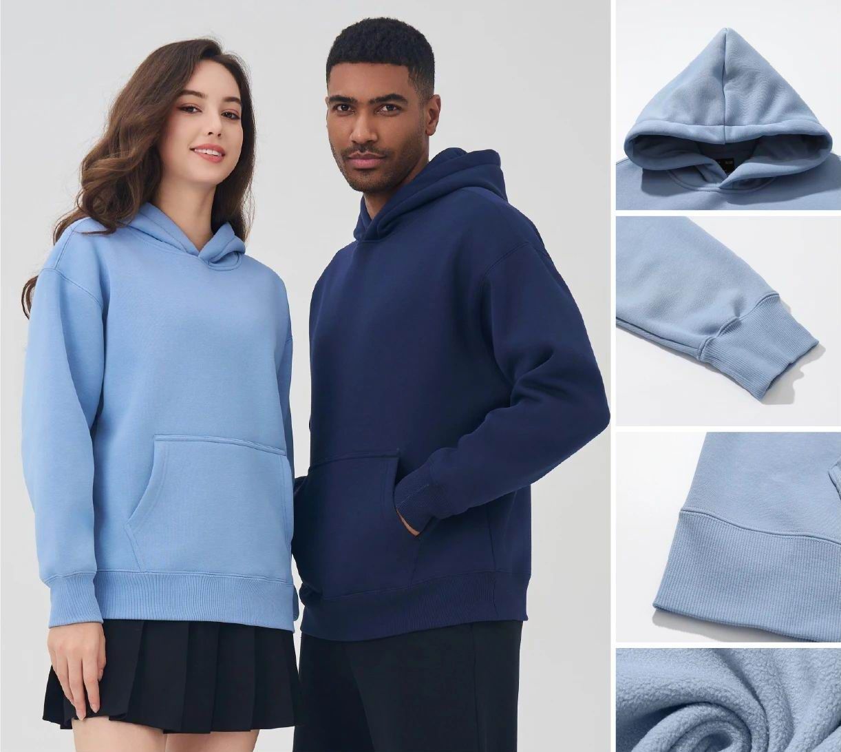 Wholesale Stock Heavy Weight Cotton Polar Fleece Pullover Hoodie Sweatshirt