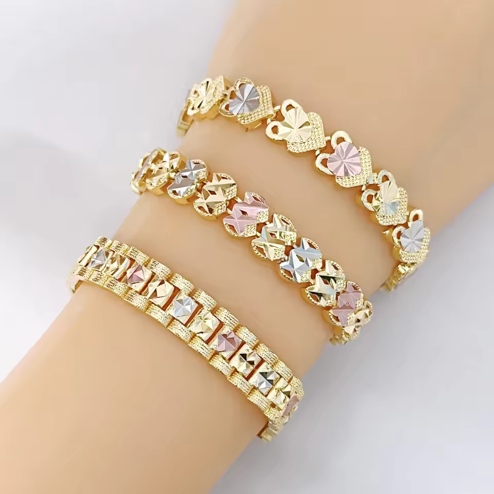 Jml Fashion Accessories High Quality Tri-color Bracelet 14k Gold Plated Heart Trendy Charm Bracelets Popular Exquisite Jewelry