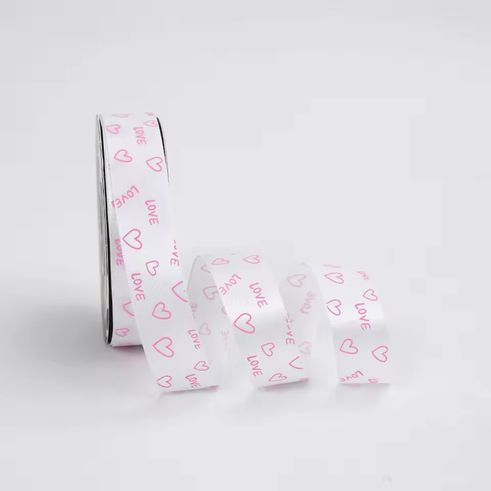 Inunion Valentine's Day Ribbons Red And Pink Heart Printed Satin Ribbon Use For Wedding,Gift Wrapping Printed Tissue