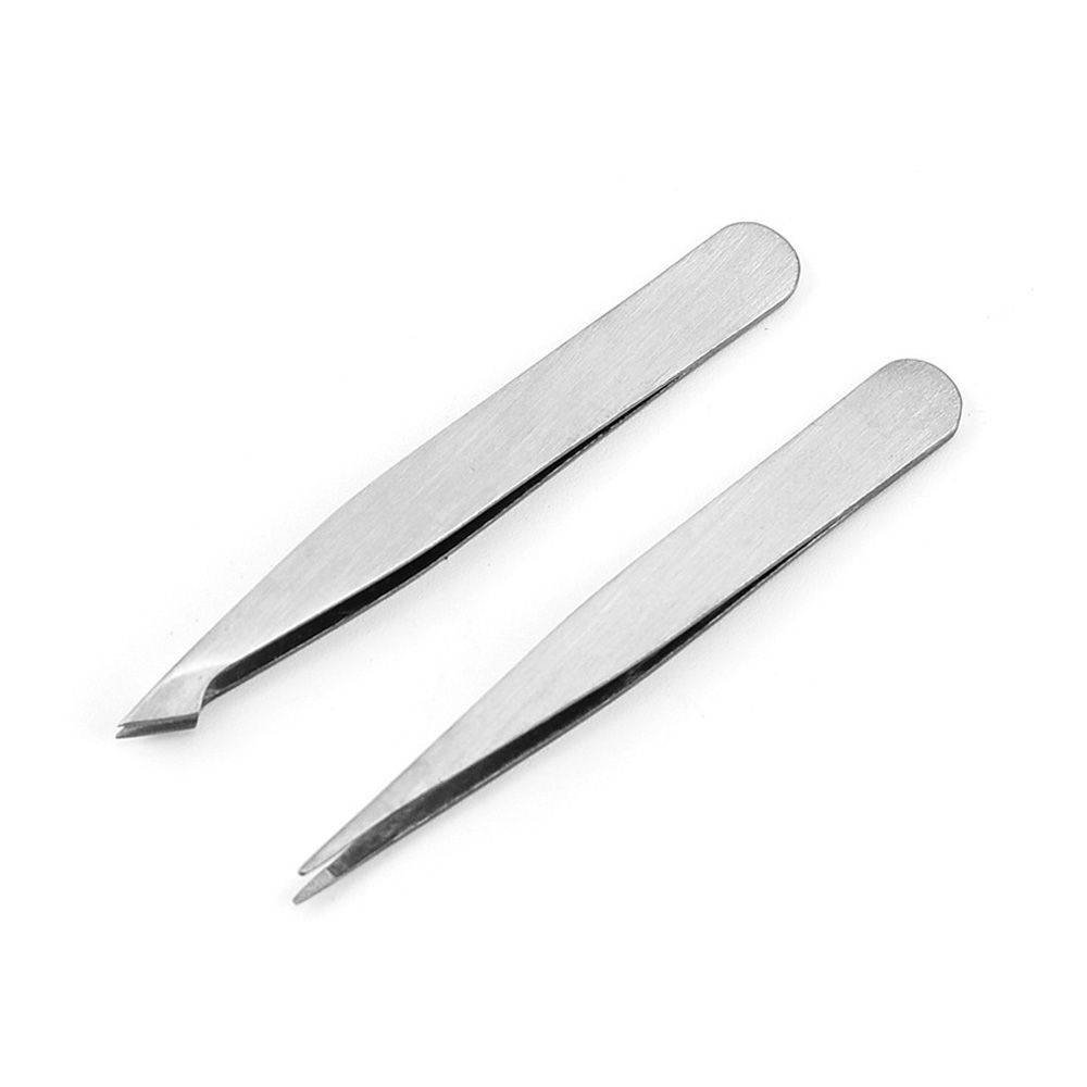 Mini Makeup 2PCS/Set Slanted Squared Eyebrow Tweezers Stainless Steel Pointed Eyelash Tweezers