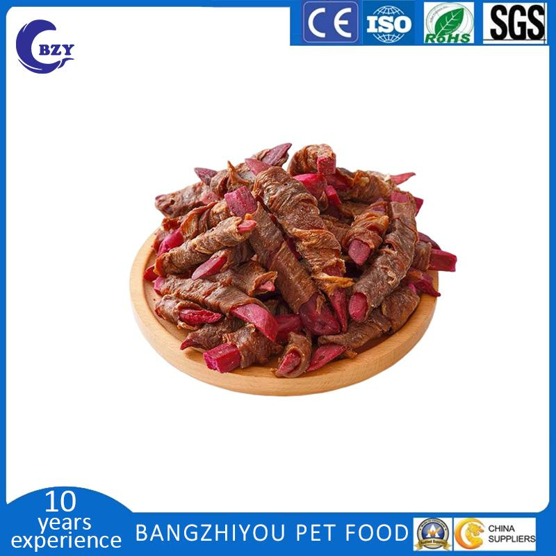 Handmade Dog Snacks Chicken Duck and Meat Jerky Wrapped Around Purple to Remove Tear Stains