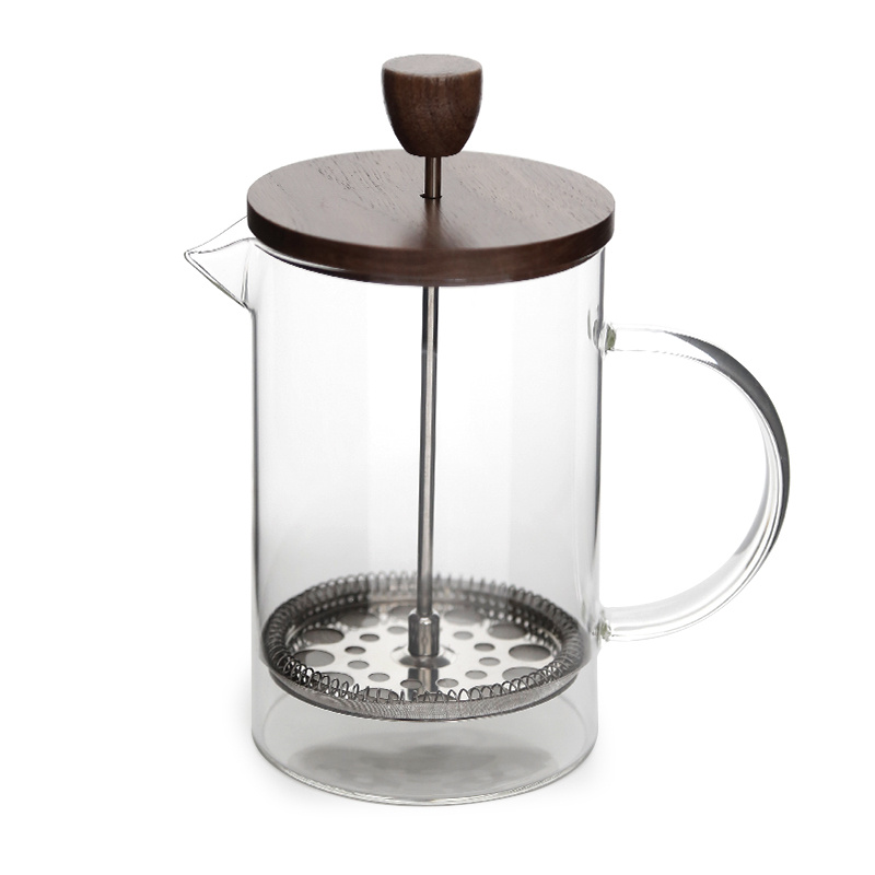 French Presss with Grey Color and Nature Wood Lid 350ml 600ml 800ml 1000ml