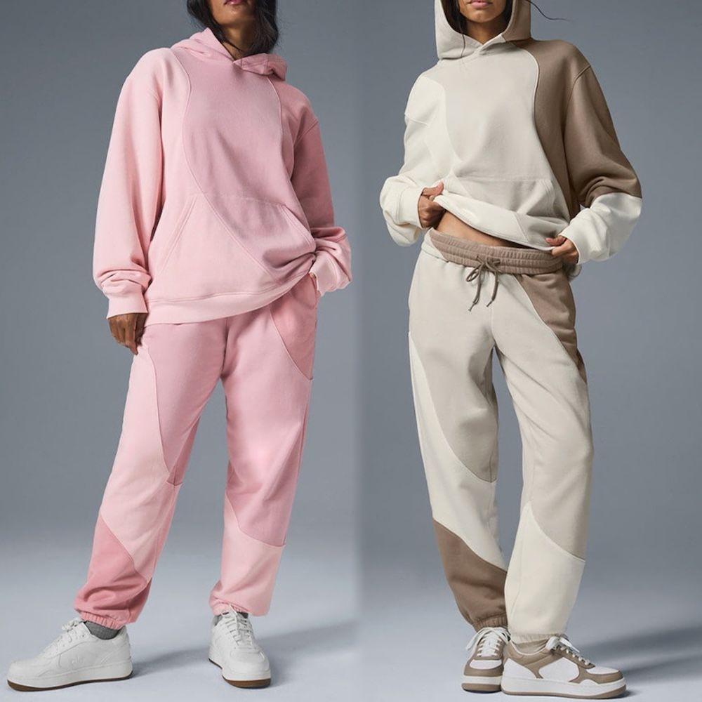 Two-Piece Set High End Street Fashion Athletic Clothes Colorbock Jogging Suits for Woman, Oversized Long Sleeve Hoodie with Jogger Pants Casual Travel Outfits