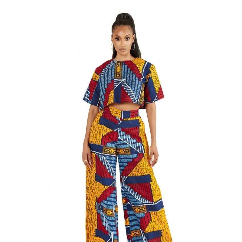 New African High Waist Suit Dashiki Print Ankara Top and Wide Leg Pants Africa Clothes for Women Fashion Ladies Sets 2023 Summer
