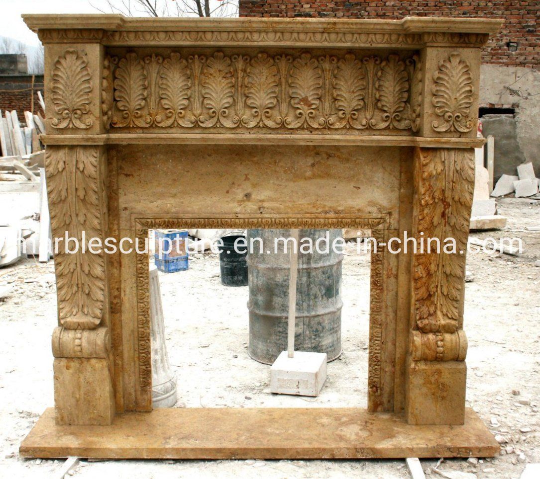 Factory Direct Natural Stone Mantel Yellow Marble Fireplace Home Interior Decoration (SYMF-170)