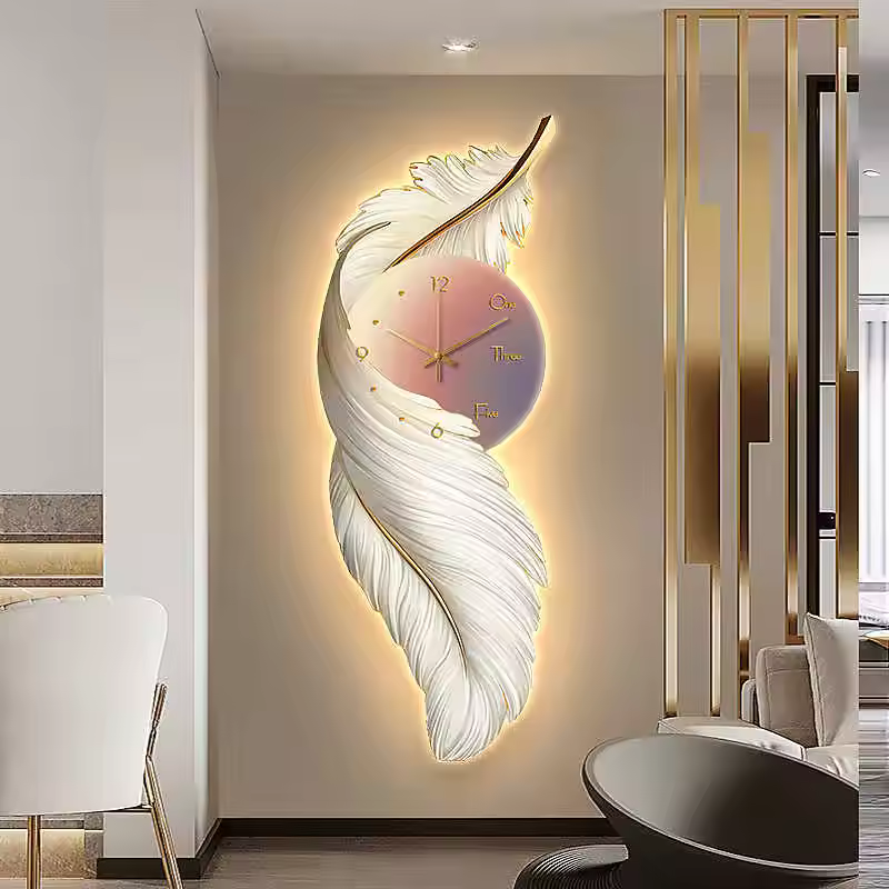 High Quality Creative Feather Wall Hanging Art Clock Porcelain Mural Premium Still Life Printed Wall Decoration Paper Support