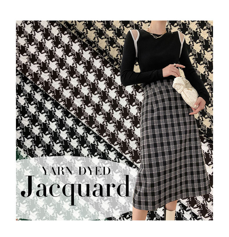 Most Popular Design Houndstooth Yarn Dyed Bubble Jacquard Tweed Grid 380GSM