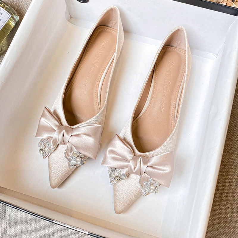 Ladies Bow Slippers Outdoor Flat Loafer Pointed Toe Mules Slides Footwear