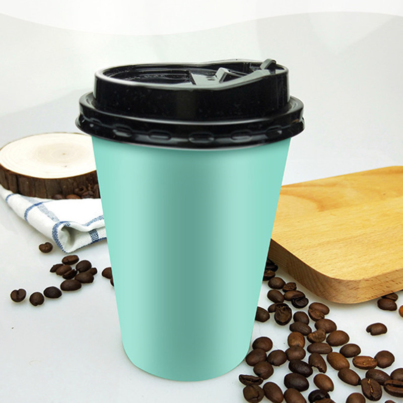 High Quality Blue Thick Paper Cup Disposable Coffee Cup Milk Tea Hot Drink Beverage Takeaway Paper Cups with Lids