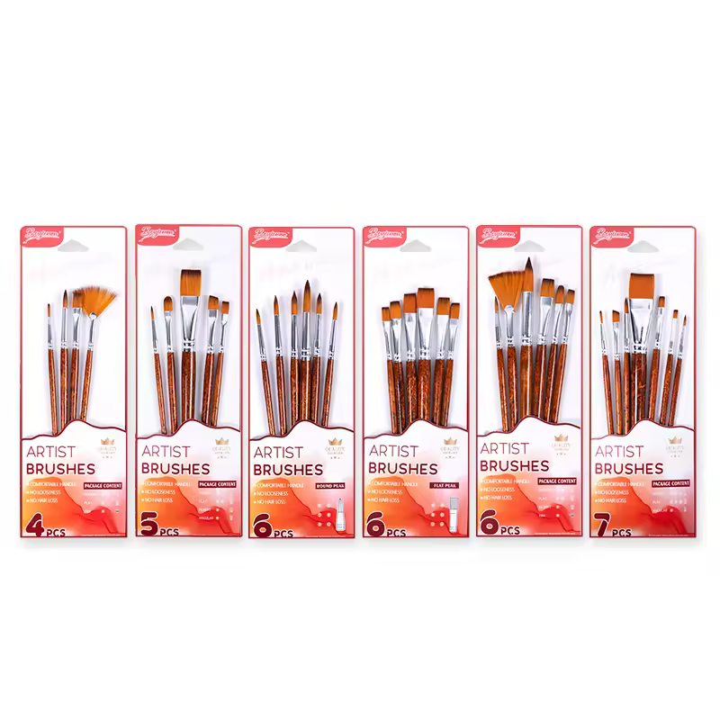 10pcs/set Art Paint Brushes Watercolor Brushes Brown Handle Nylon Hair Oil Painting Brush