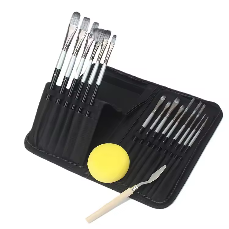 15 Pieces Paint Brush Set Includes A Carrying Bag Premium Hair Brushes For Watercolor Oil Acrylic And Gouache Paintings