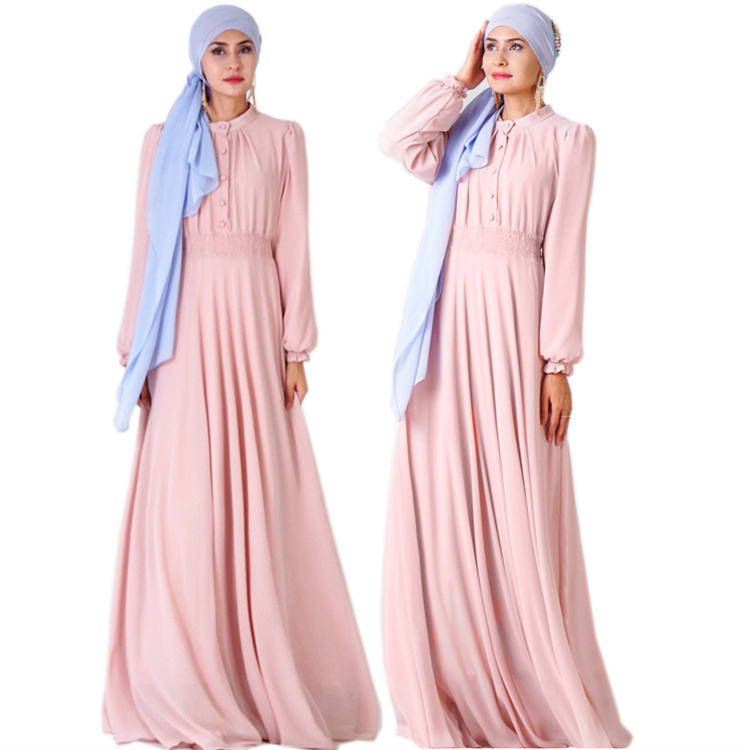 Double Layer Solid Color Chiffon Abaya Dress Islamic Clothing