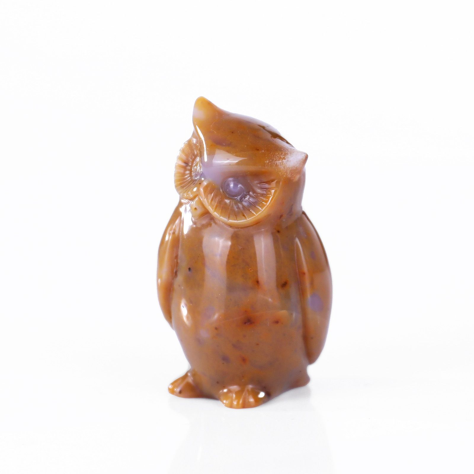 2 inch Chalcedony Baby Owls Hand-Carved Natural Crystal Mini Sculpture Ornament Figurine
