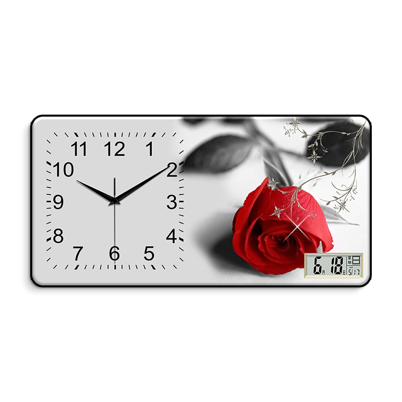 Modern Luxury Poster Print Rose Painting Crystal Porcelain Painting Silent Wall Clock Living Room