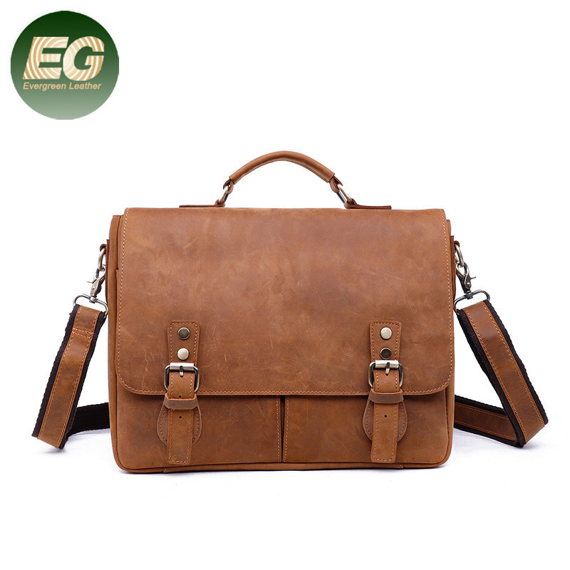 Vintage Men's Handmade Genuine Leather Briefcase Messenger Bag 14" Laptop School College Bag Rucksack Satchel Cowhide Duffle Travel Bag Crossbody Shoulder Bags