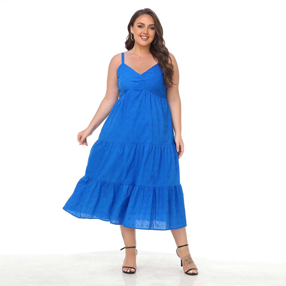 Fashion Plus Size 5XL Woman Casual Long Maxi Dress Embroidery Sexy Strap Dress Women Clothing Plus Size Women's Dresses