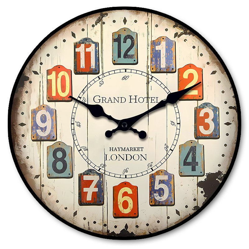 Vintage Grand Hotel Haymarket London Wall Clock, Retro Colorful Home Decor