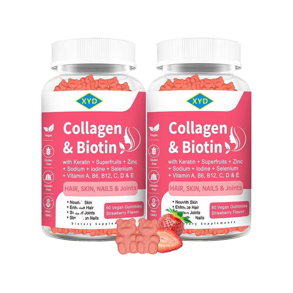 OEM Private Vegan Collagen Gummies with Biotin & Keratin for Hair Skin Nails Biotin Collagen Gummy