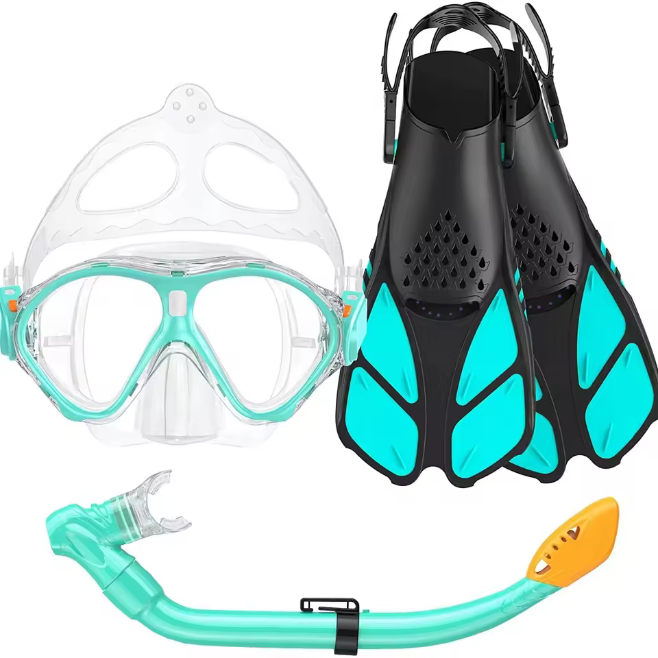 Hot Sale Snorkeling Set For Children Latest Tempered Glass Diving Mask And Dry Top Snorkel Set With Fins