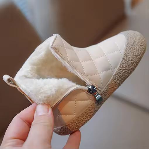 Winter Fleece Warm Girls Quilted Side Zipper Boots Baby Infant Ankle Boots Shoes