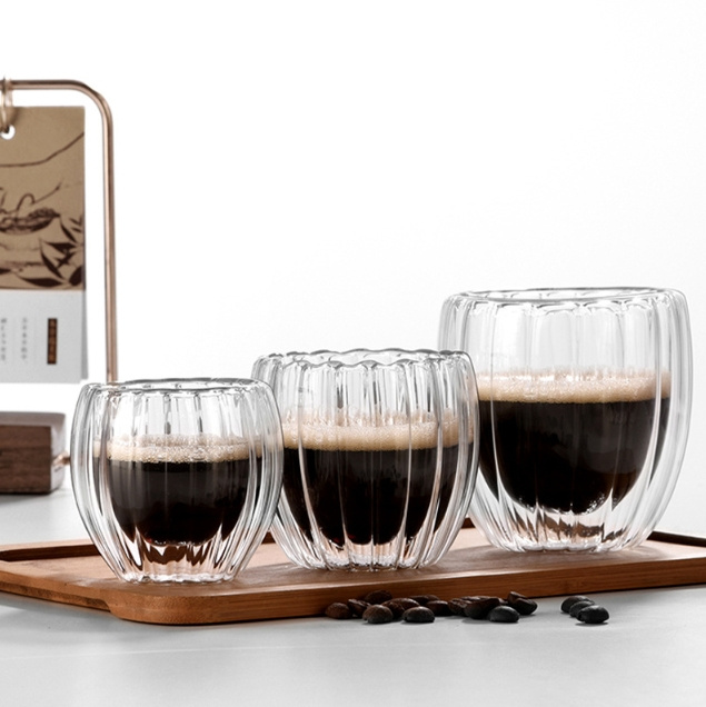 Premium Double Wall Glass Tea Cup Clear Design Double Wall Glasses Cup