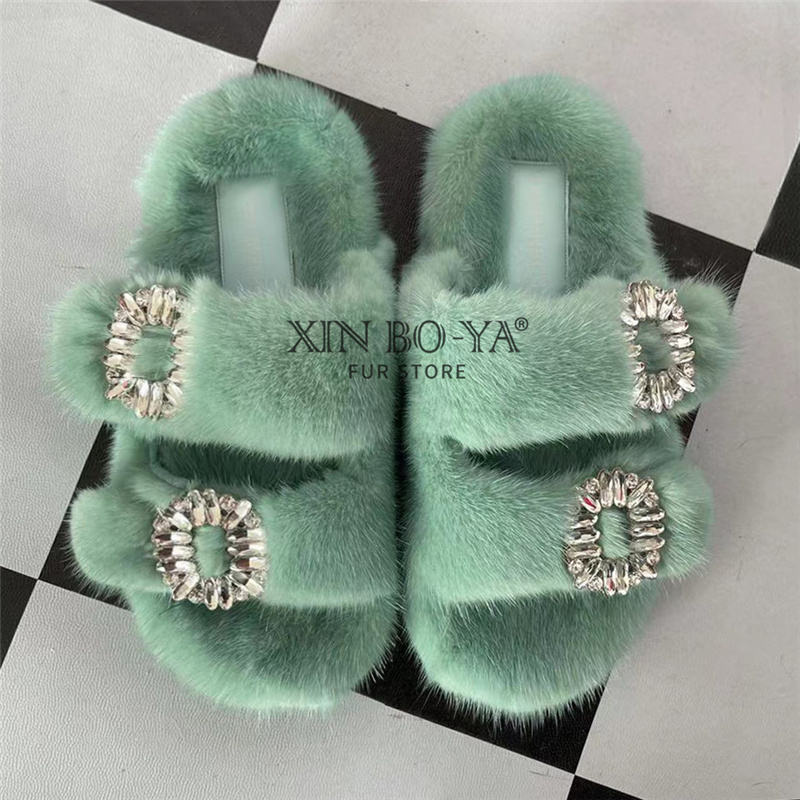 Wholesale Fur Slipper Women Slides 2024 Women's Shoes Real Mink Fur Slipper Flats Fashion Fur Slippers