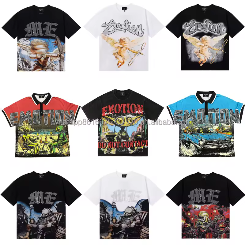 Hot Selling Top Quality 100% Cotton Tee Mixed Emotiones Men's Clothing Shirt Streetwear Graphic Printed Oversized Shirts For Men