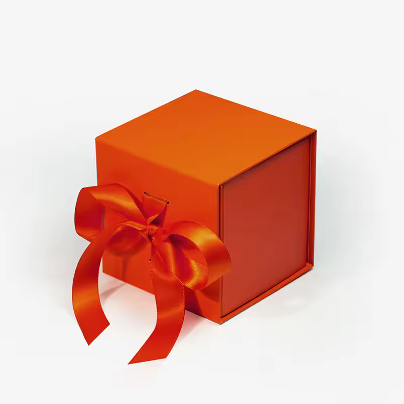 Box Supplier Wholesale Chocolate Packaging Box Luxury Orange Magnetic Gift Box With Ribbon