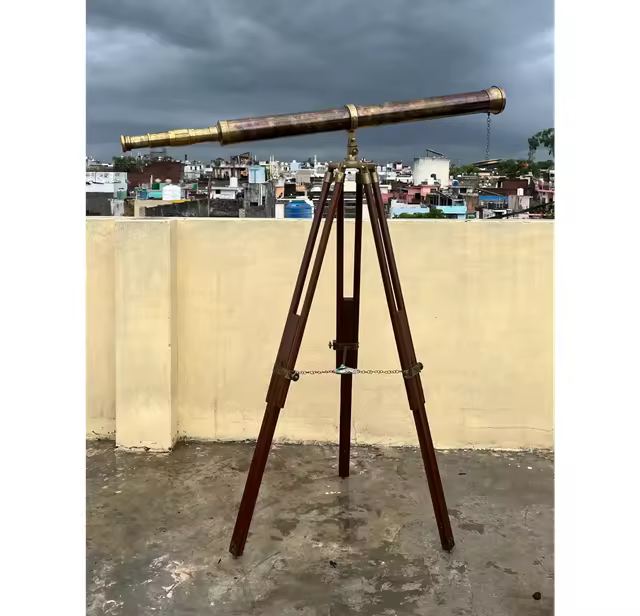 Direct Manufacturer's Handcrafted Brass Zoom Telescope Bronze Spyglass With Hardwood Tripod Stand Nautical Vintage Outdoor Tool