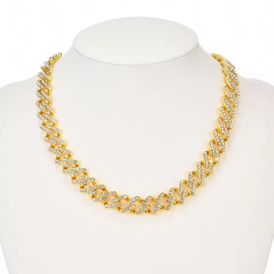 Hot Item Classic 14mm Gold Plated Full Diamond Cuban Chain For Men Hip Hop Style Fashion Necklaces