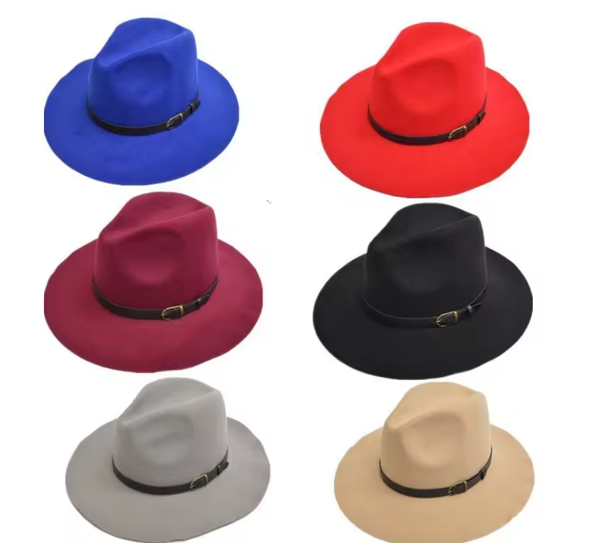Wholesale Cheapest Women Belt Buckle Fedora Hat Womens Wool Felt Fedora Hat Floppy Sun Hat For Beach Church In Stock