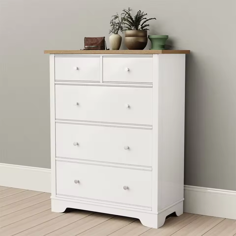 White Matte 5 Drawers Dresser Chest Cabinet For Bedroom Furniture Factory In Stock Living Room Side Storage Cabinets Solid Wood