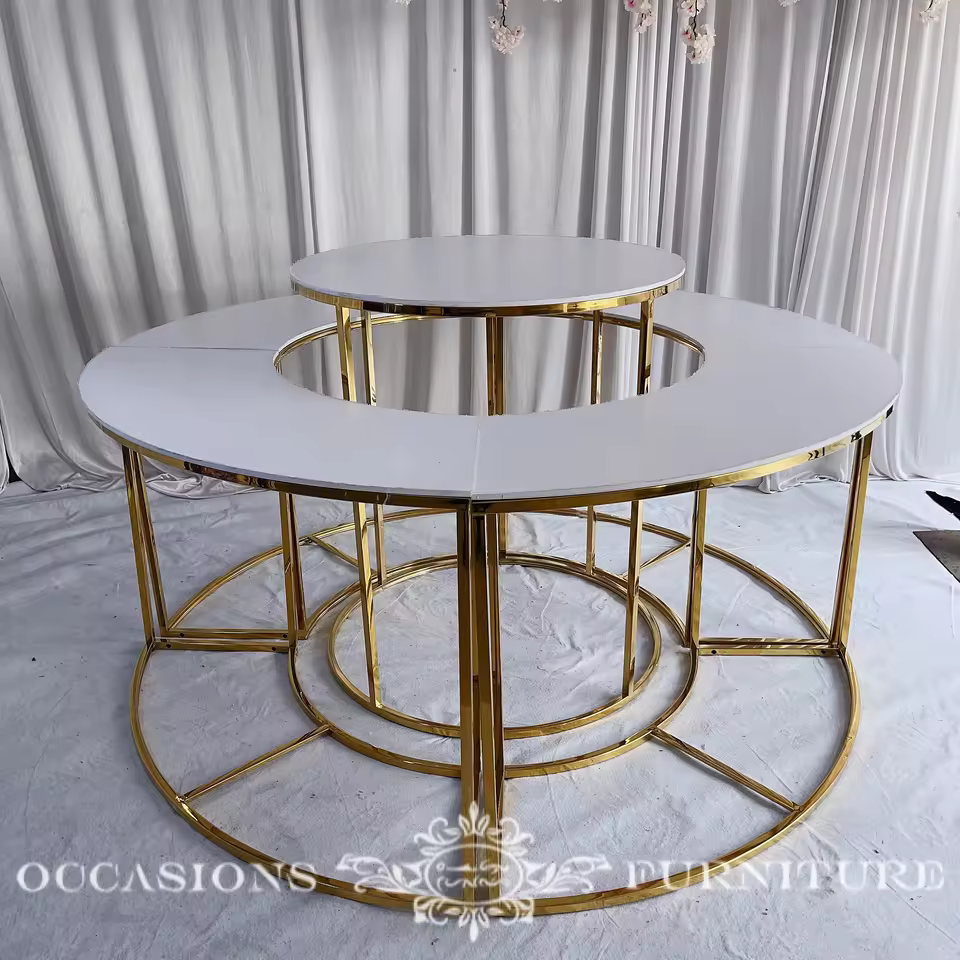 Gold Stainless Steel Round Buffet Table For Weddings Festivals Parties-decorative Occasions Furniture Iron Metallic Party Supply