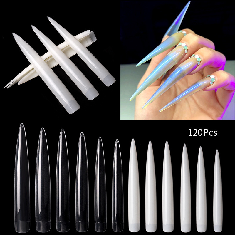 New 120PCS/Bag10XL Extra Long Sharp French Artificial Clear/Natural Nail Art Tips