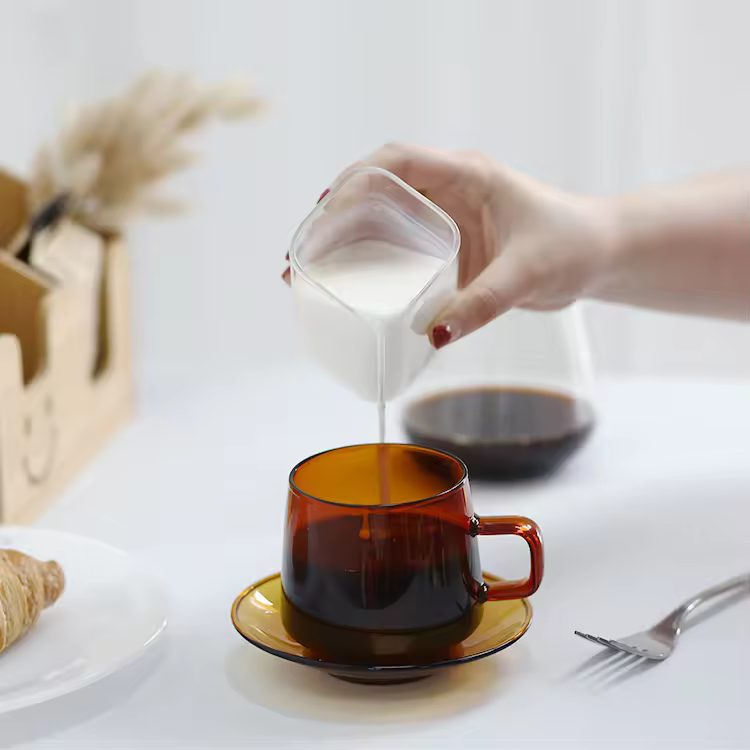 Odm/oem 350ml Espresso Borosilicate Amber Clear Glass Coffee Mug Cup With Minimalist Handle Design Custom Blown Heat Resistant
