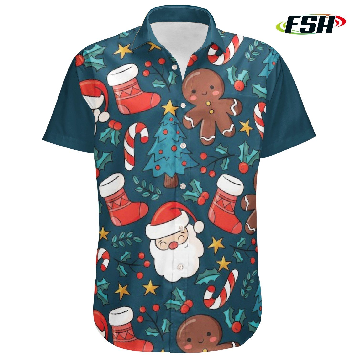 Wholesale Mens Christmas Shirts Button Down Print Hawaiian Top Quality for Party