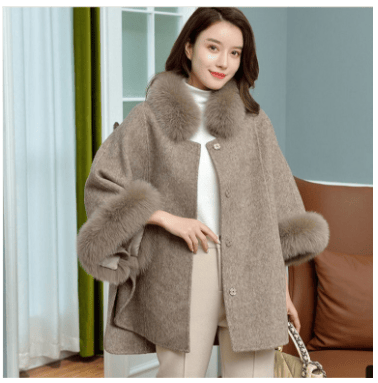 Factory Direct Sales Winter Casual Fox Fur Jacket Shearling Wool Cashmere Coats Shawls for Ladies