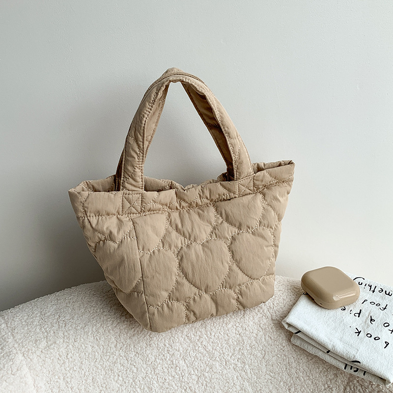 Love Quilted Waterproof Nylon Basket Bag Woman Advanced Sense New Casual Korean Version Sweet Handbag Fashion Ladies Tote Bag