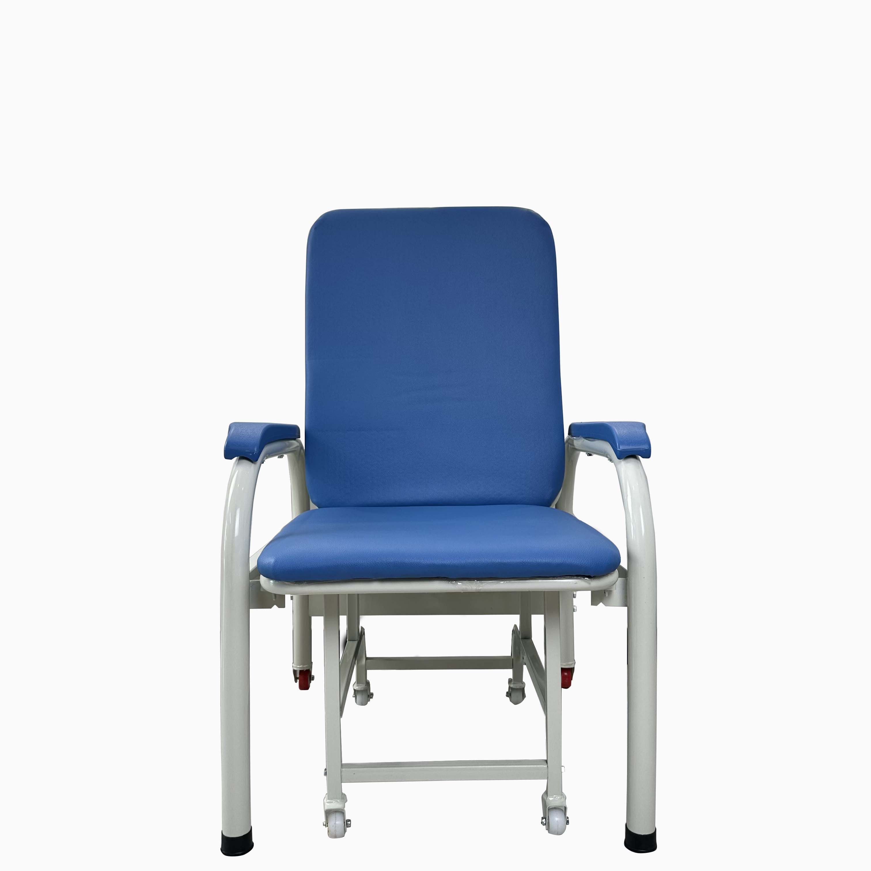 Durable Hospital Furniture Metal Adjustable Foldable Medical Accompany Chair with Wheels