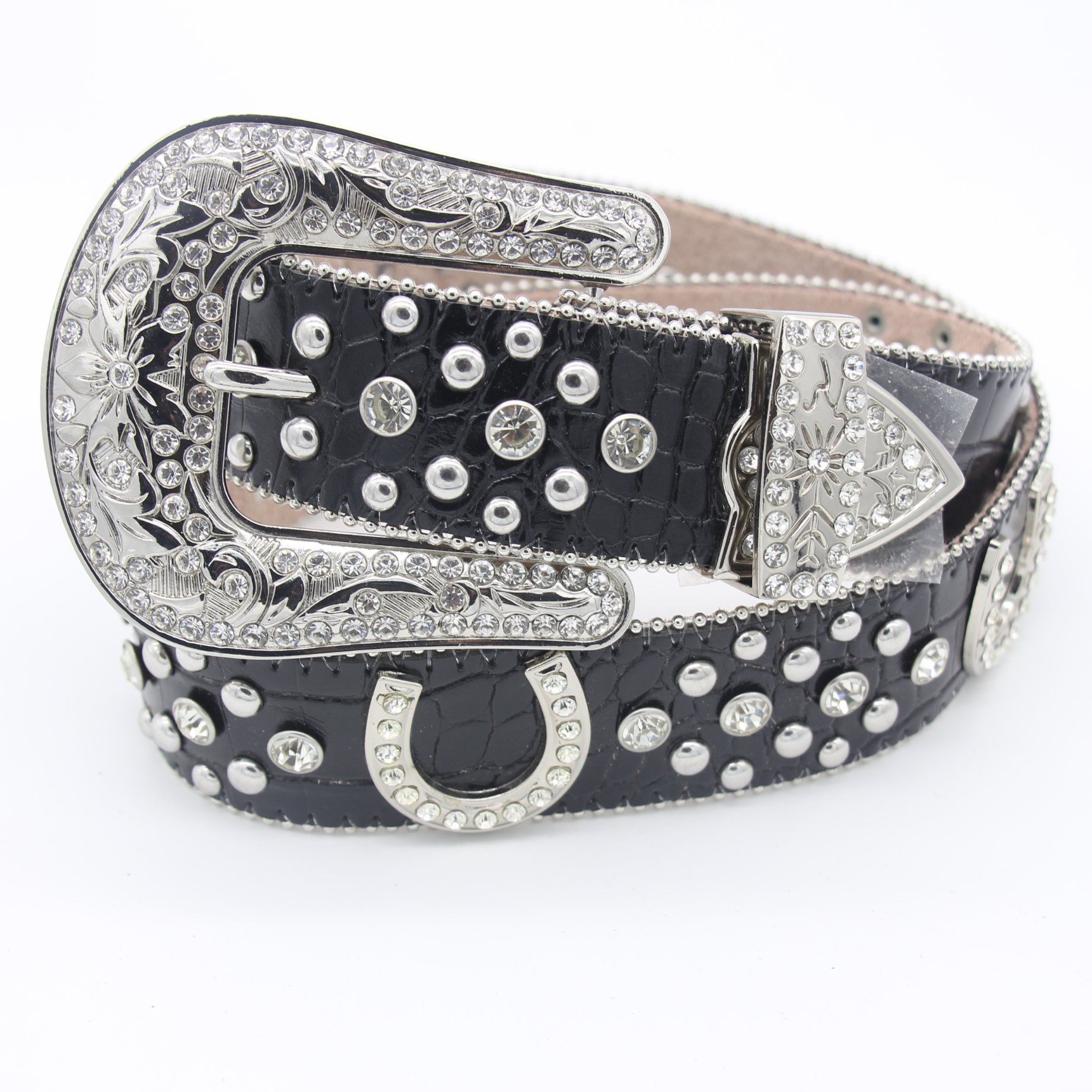 Western Luxury Shiny Rhinestone Belt Designer Men's Belt Inlaid with Rivets Fashion Punk Belt