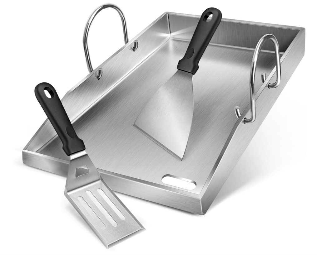 Stainless Steel Grill Plate for Gas and Charcoal Grills with Removable Handle