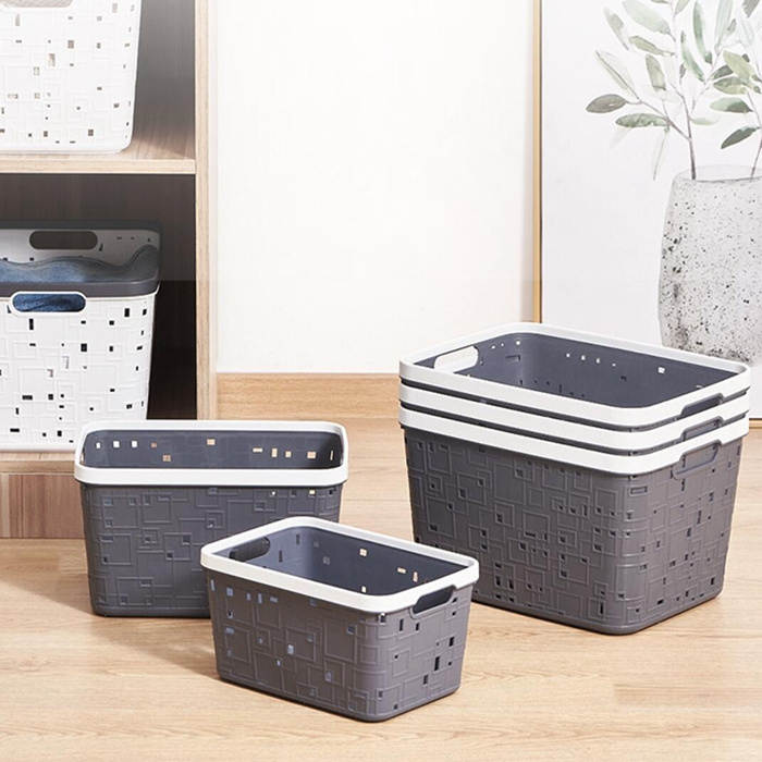 Tall Plastic Weave Storage Basket Laundry Organizing Hamper